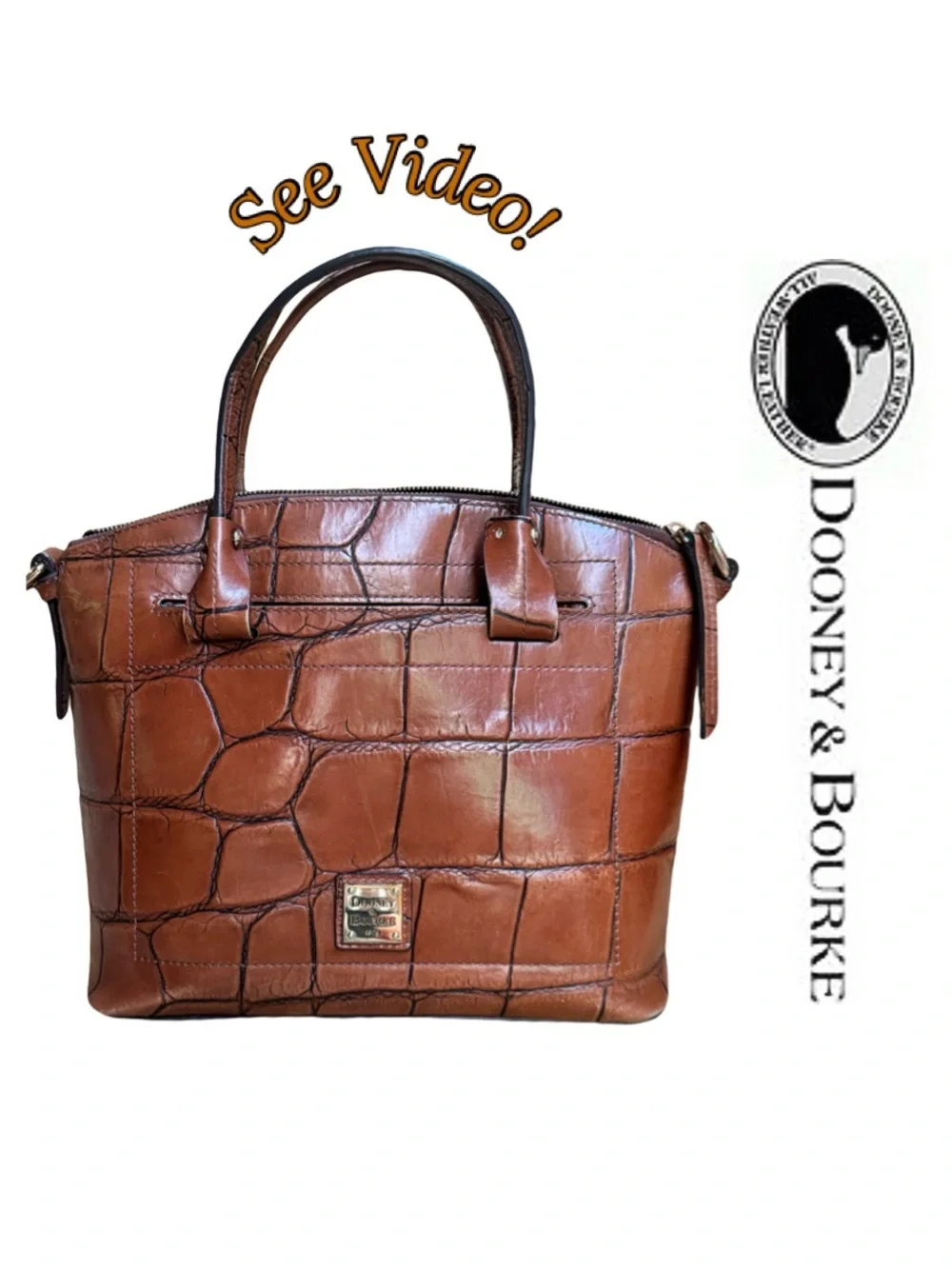 Dooney & Bourke Denison Beacon Leather Croc-Embossed Satchel in Cognac w/COA